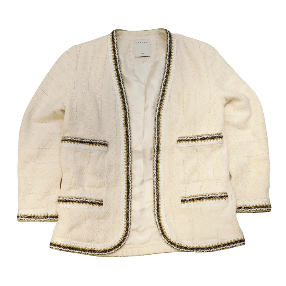 Vintage Sandro Paris White Blazer Gold Details Size 34